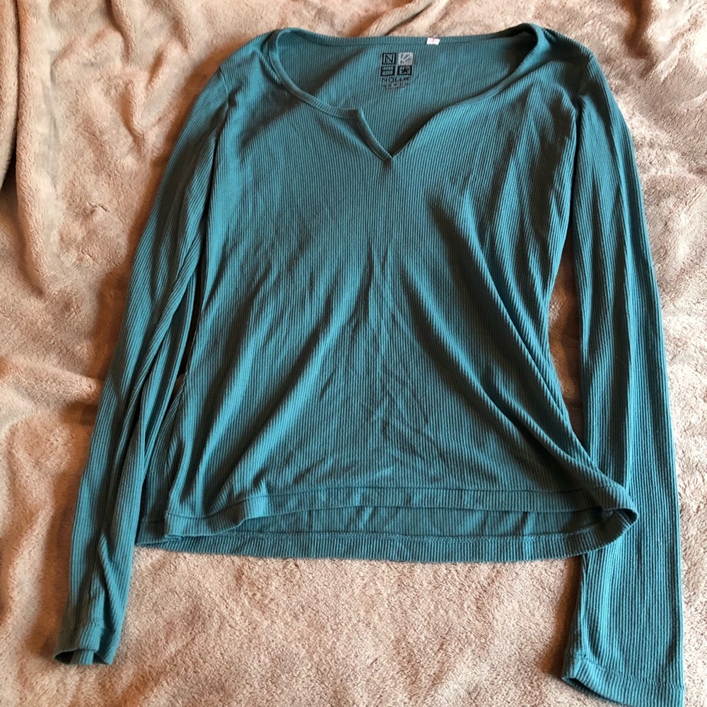 Teal v-neck thermal long sleeve top from Pacsun